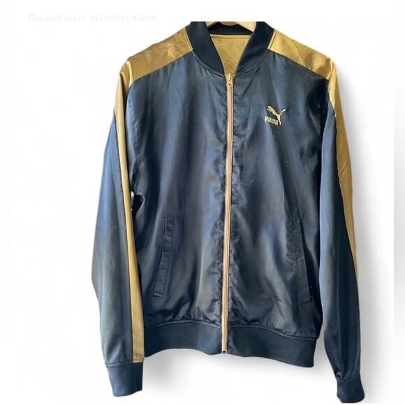 •Puma• Black & Gold Satinester Fabric Reversible Men’s Size Large No Flaws #y2k - Picture 1 of 5